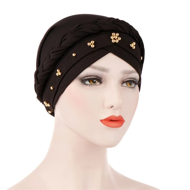 Head Scarf for muslim women Two-color cotton braid turban bonnet hijab Caps Inner hijabs femme musulman arab wrap turbantes