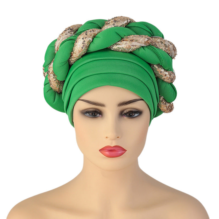 Women Braid Turbans Latest African Headtie Ladies Sequin Head Wraps African Aso Oke Winter Headtie Negerian Wedding Gele Caps - NamafadStore