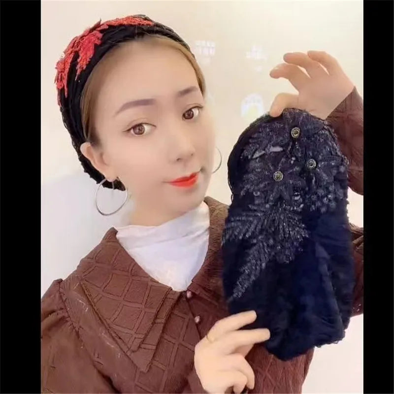 Fashion Flower Women's Turban Cap Female Hair Bands Bonnets Ready to Wear Muslim Headscarf Outfit Headwear Accessories - NamafadStore