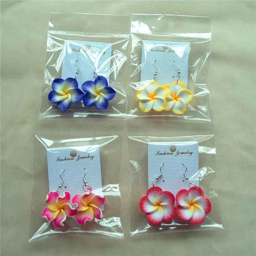 6pairs/lot 3cm Polymer Clay Plumeria Flowers Hawaiian Earrings Mixed Frangipani Earrings For Women Hawaii Jewelry Accessories