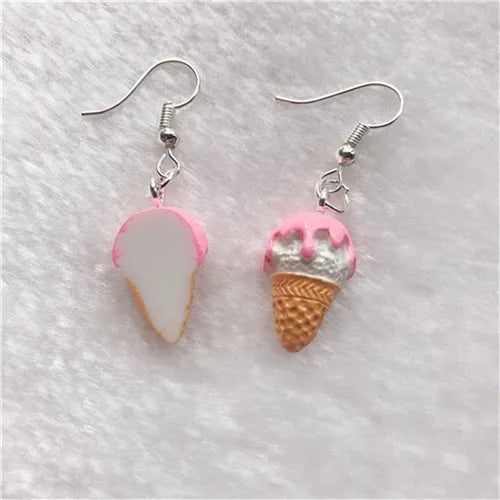 1Pair Drop Earrings Cute Donuts and Cake Cartoon Food pink color Handmade Flatback ResinEarrings Jewelry  For Woman And Girl