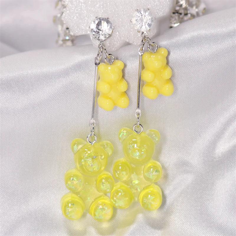 New Fashion Sequins Resin Gummy Big Bear Long Dangle Earrings Women Girl DIY Cartoon Animal Bear Earrings Creative Drop Jewelry