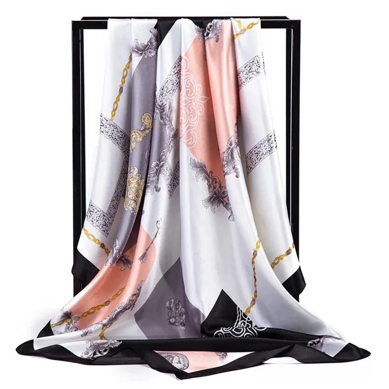 90*90cm Silk Scarf Women Print Hair Neck Square Office Ladies Shawl Bandanna Muslim Hijab Handkerchief Muffler Foulard female - NamafadStore