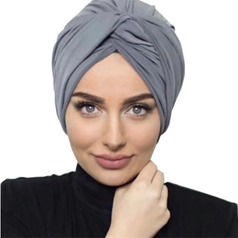Fashion Women Cross Twist Suede Turban Caps Soild Color Female Headscarf Bonnet Muslim Hijab Cap Islamic Under Scarf India Hat - NamafadStore