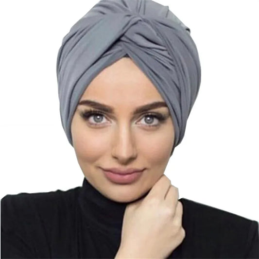 Fashion Women Cross Twist Suede Turban Caps Soild Color Female Headscarf Bonnet Muslim Hijab Cap Islamic Under Scarf India Hat - NamafadStore