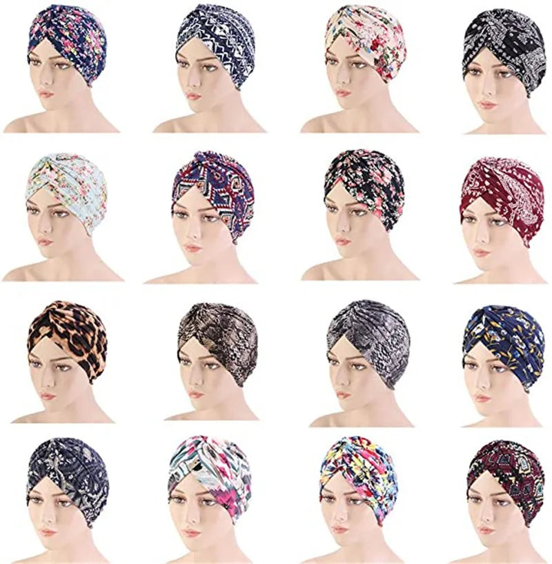 2021 New Crinkle Soft Stretchy Africa Hijab Caps Muslim Wrap Head Turban India Hat Flowers Headtie Chemo Bonnet Ready To Wear - NamafadStore