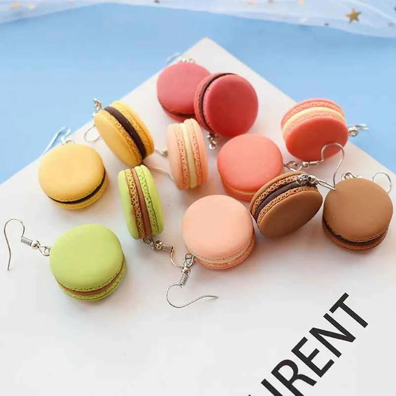 1Pair Drop Earrings Hamburge Colorful Macaroon Resin Craft Creative Dangle Jewelry For Girl And Woman