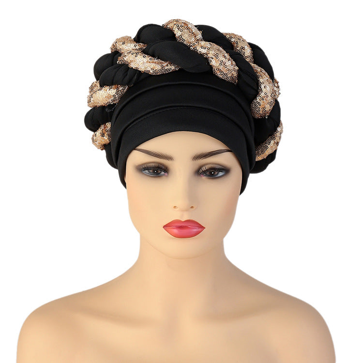 Women Braid Turbans Latest African Headtie Ladies Sequin Head Wraps African Aso Oke Winter Headtie Negerian Wedding Gele Caps - NamafadStore