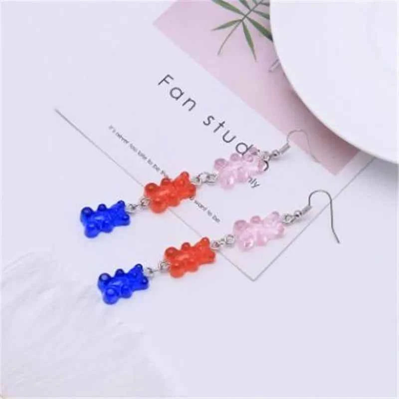 Sequins Resin Gummy Candy Colour Bear Dangle Earrings For Women Girl DIY Cartoon Animal Bear Earrings Creative Drop Jewelry Gift