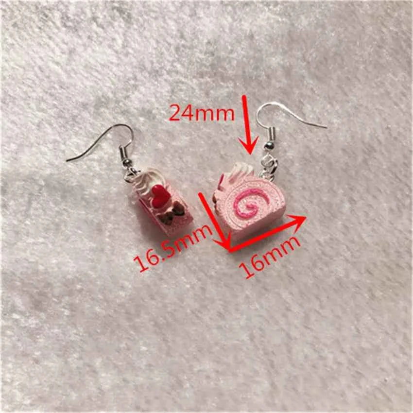 1Pair Drop Earrings Cute Donuts and Cake Cartoon Food pink color Handmade Flatback ResinEarrings Jewelry  For Woman And Girl