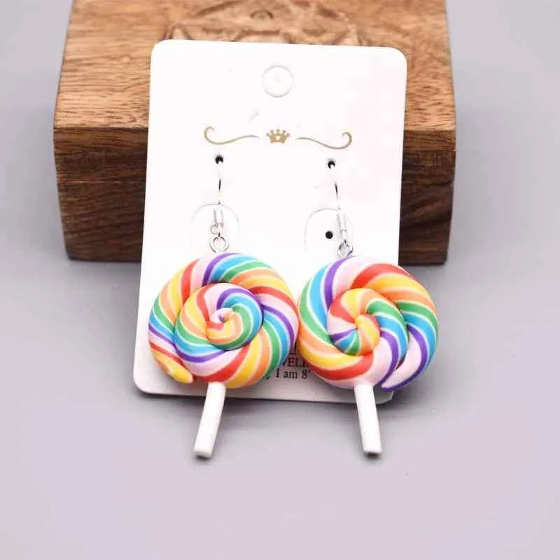 Earring For Women Soft Clay Handmade Cartoons Rainbow Lollipop Drop Earrings Funny Gift