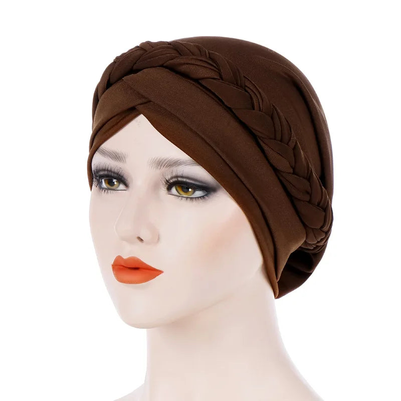 Head Scarf for muslim women Two-color cotton braid turban bonnet hijab Caps Inner hijabs femme musulman arab wrap turbantes