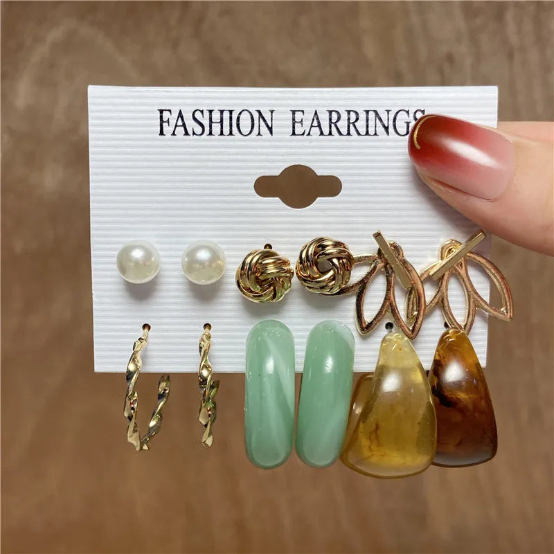 Punk Leopard Acrylic Resin Hoop Earrings Set for Women Trendy Gold Silver Color Butterfly Pearl Circle Earrings Gifts Jewelry