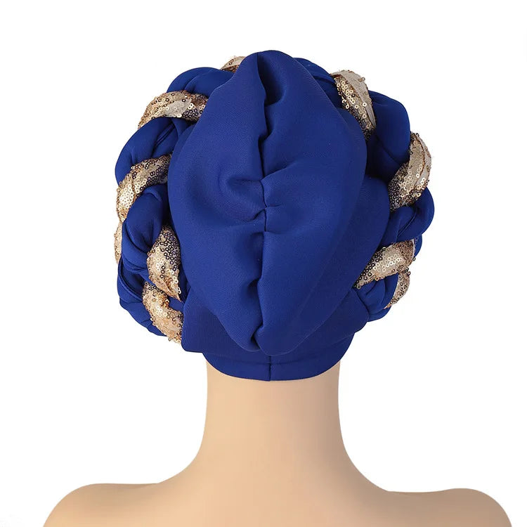 Women Braid Turbans Latest African Headtie Ladies Sequin Head Wraps African Aso Oke Winter Headtie Negerian Wedding Gele Caps - NamafadStore