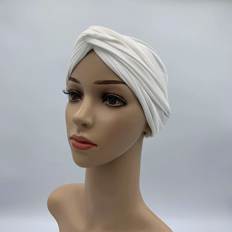 Fashion Women Cross Twist Suede Turban Caps Soild Color Female Headscarf Bonnet Muslim Hijab Cap Islamic Under Scarf India Hat - NamafadStore