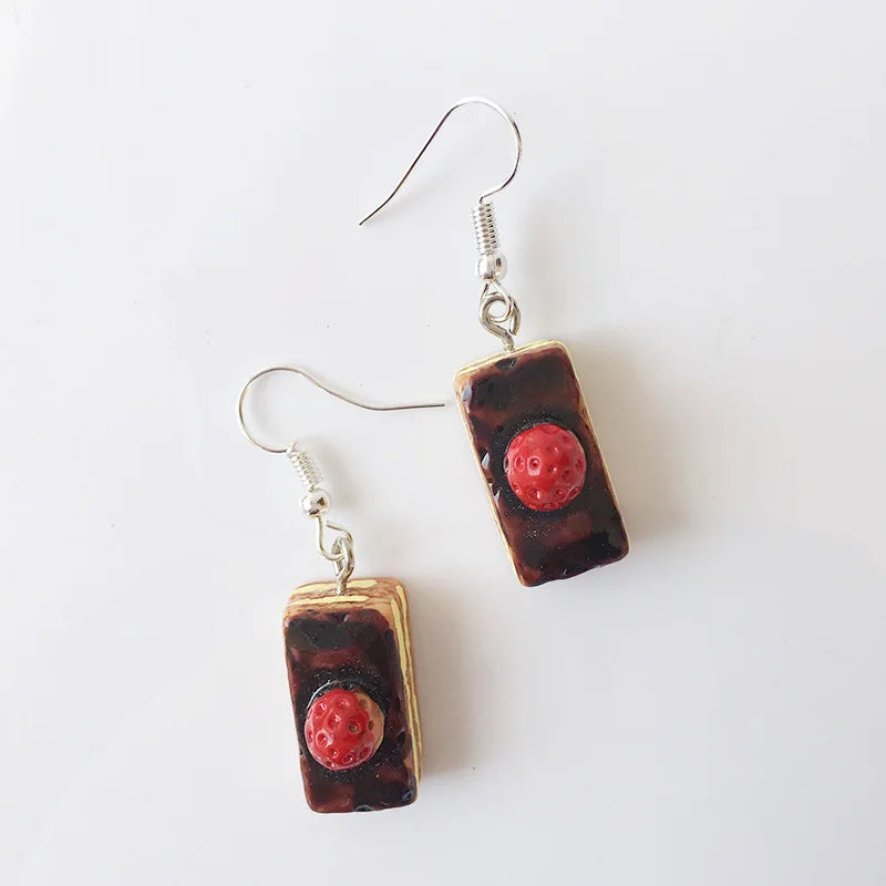 Fashion Cute Funny Chocolate Cake Drop Earrings For Women Girl Geometric Food Shape Donuts Cookies Dangle Earrings Party Jewelry