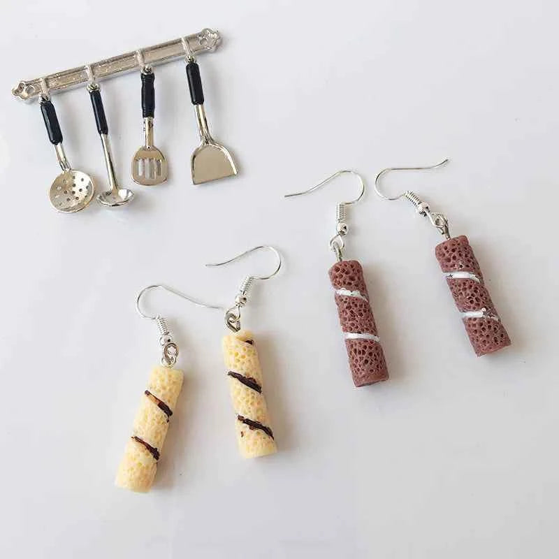 Fashion Cute Funny Chocolate Cake Drop Earrings For Women Girl Geometric Food Shape Donuts Cookies Dangle Earrings Party Jewelry