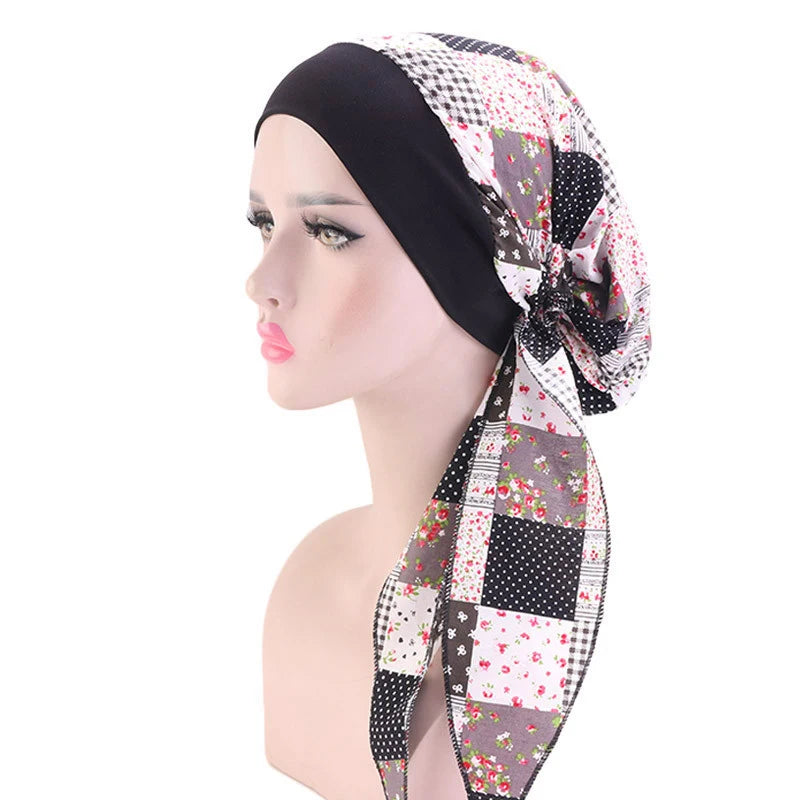 New fashion printed flowers women inner hijabs caps muslim head scarf turban bonnet ready to wear ladies wrap under hijab cap - NamafadStore