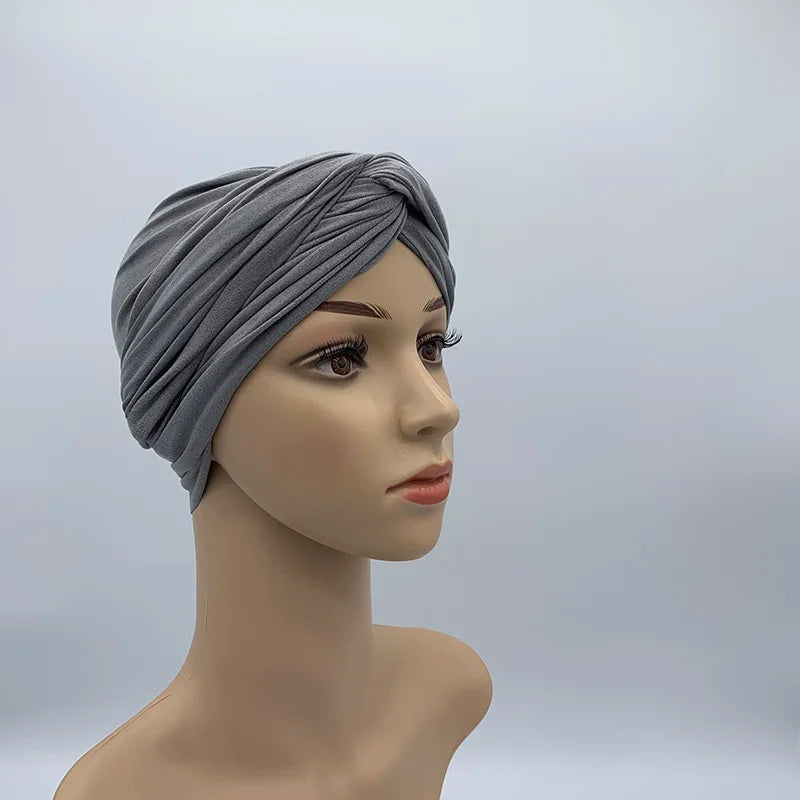 Fashion Women Cross Twist Suede Turban Caps Soild Color Female Headscarf Bonnet Muslim Hijab Cap Islamic Under Scarf India Hat - NamafadStore