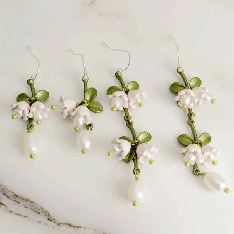 Luxury Orange Lily Of The Valley Earrings Vintage Pearl Plant Flower Earring Party Gift