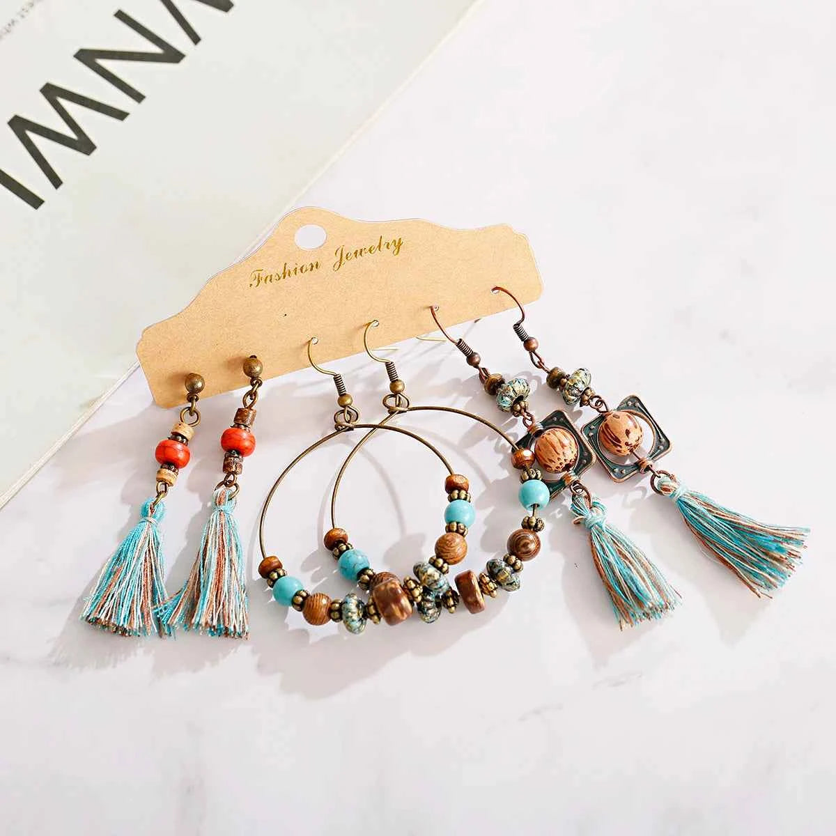 Boho Ethnic Dangle/Round Earrings For Women Vintage Fashion 2024 Earrings Sets Pendientes Earring Unusual Pendant Jewelry Female