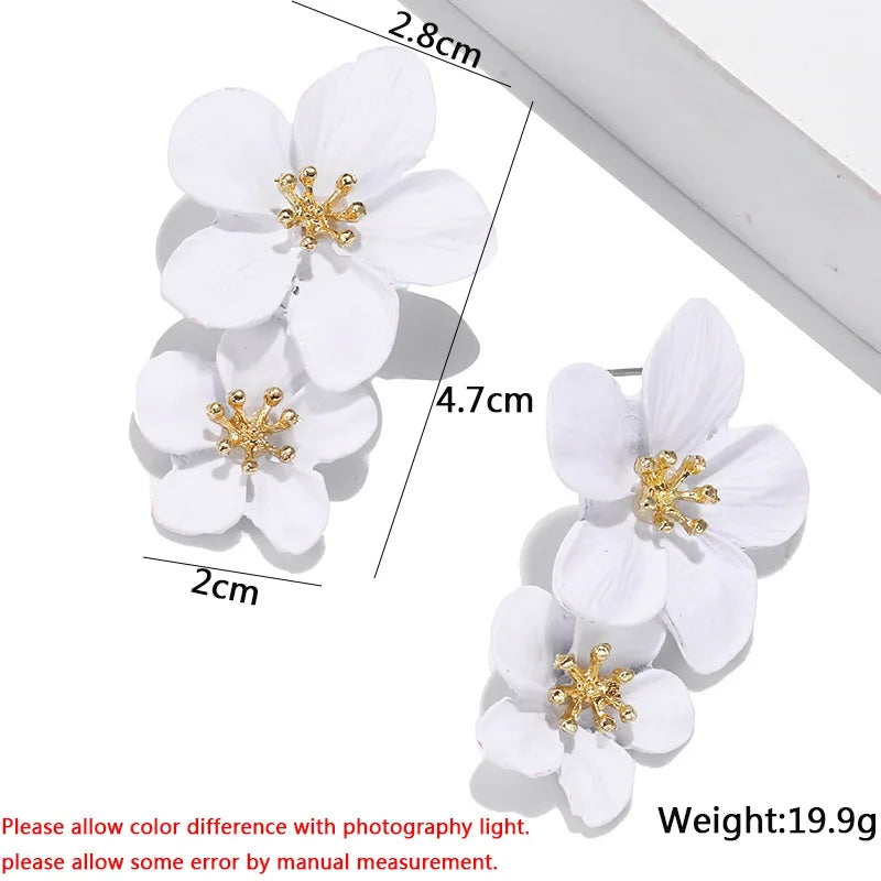 Korean New Double-layers Flower Drop Earrings for Ladies Exaggerated Women Floral Earrings Fashion Jewelry aretes de mujer