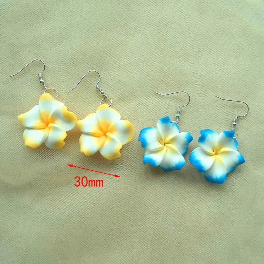 6pairs/lot 3cm Polymer Clay Plumeria Flowers Hawaiian Earrings Mixed Frangipani Earrings For Women Hawaii Jewelry Accessories