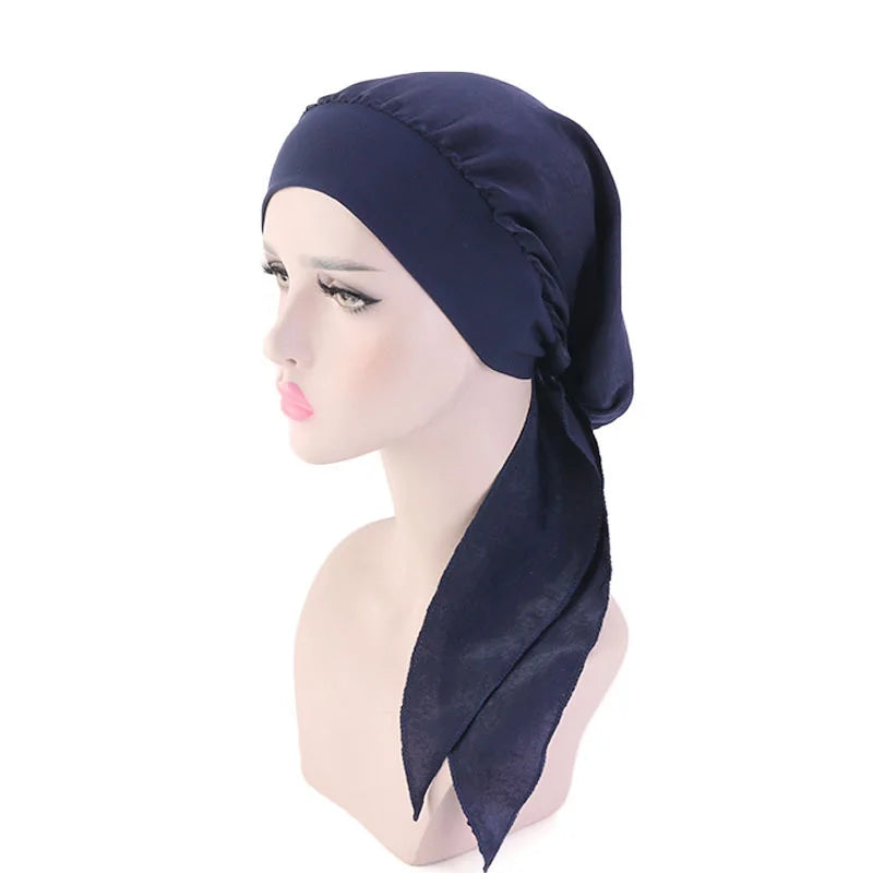 Muslim Women Headwear Turbans Silky Head Scarf With Wide Band Printed Sleeping Hat Hijab Bonnet Hair Cover Ready To Wear - NamafadStore
