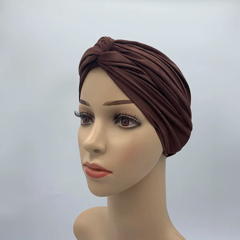 Fashion Women Cross Twist Suede Turban Caps Soild Color Female Headscarf Bonnet Muslim Hijab Cap Islamic Under Scarf India Hat - NamafadStore