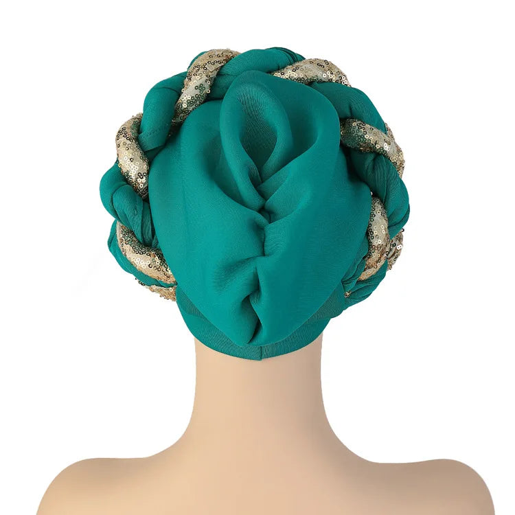 Women Braid Turbans Latest African Headtie Ladies Sequin Head Wraps African Aso Oke Winter Headtie Negerian Wedding Gele Caps - NamafadStore