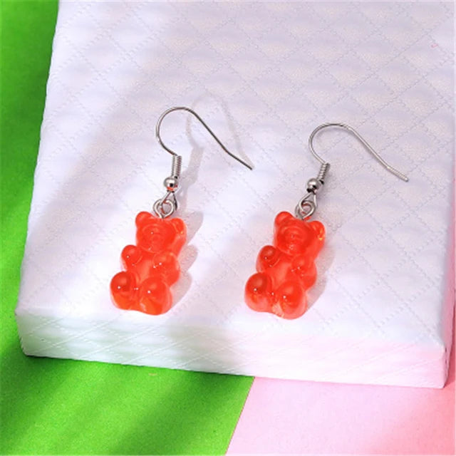 Sequins Resin Gummy Candy Colour Bear Dangle Earrings For Women Girl DIY Cartoon Animal Bear Earrings Creative Drop Jewelry Gift