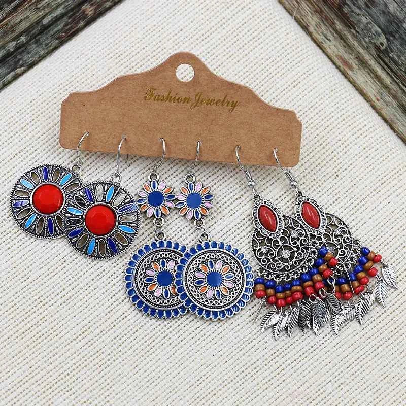Boho Ethnic Dangle/Round Earrings For Women Vintage Fashion 2024 Earrings Sets Pendientes Earring Unusual Pendant Jewelry Female