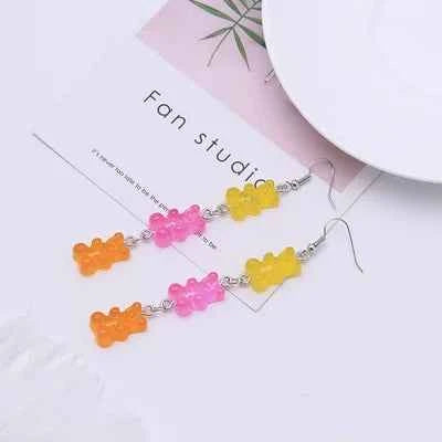 Sequins Resin Gummy Candy Colour Bear Dangle Earrings For Women Girl DIY Cartoon Animal Bear Earrings Creative Drop Jewelry Gift