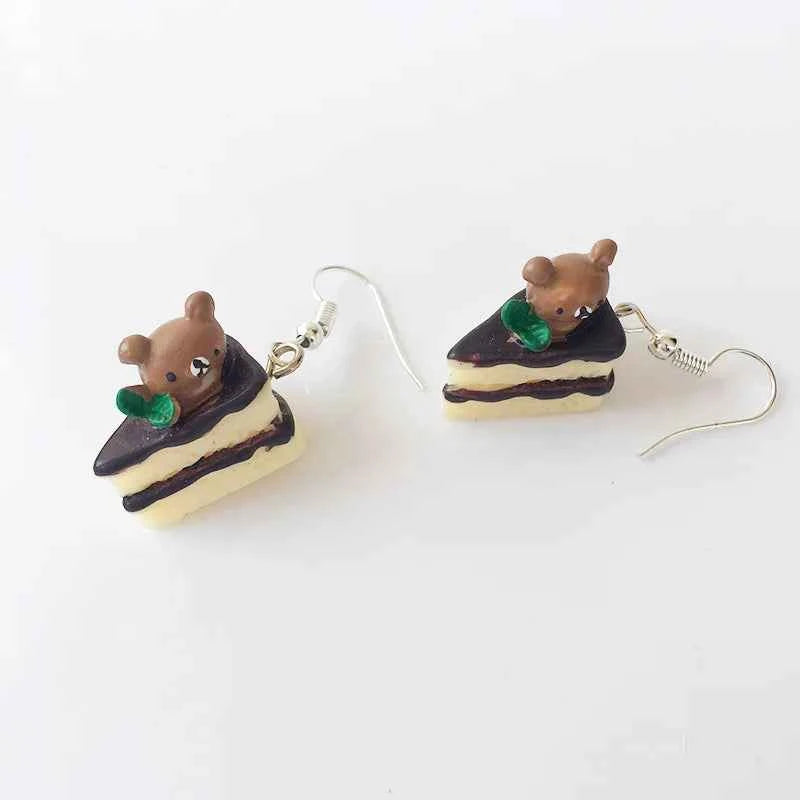 Fashion Cute Funny Chocolate Cake Drop Earrings For Women Girl Geometric Food Shape Donuts Cookies Dangle Earrings Party Jewelry