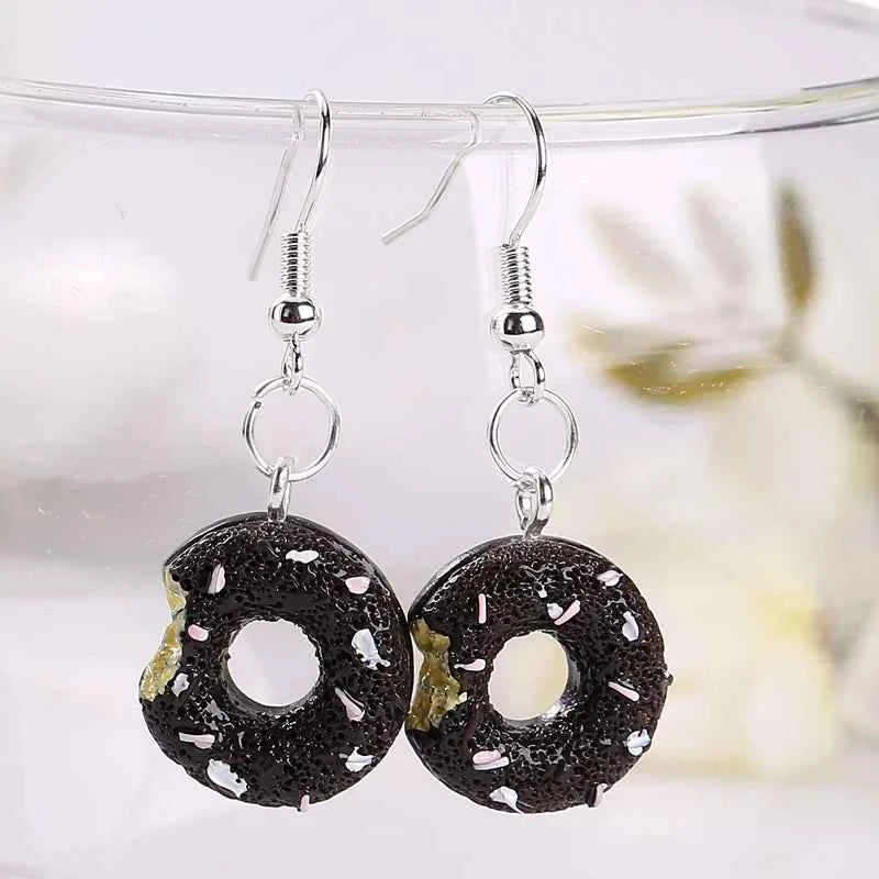 1Pair Women Drop Earrings Flatback Resin Fake Food Donuts  Jewelry  Dangle Earrings