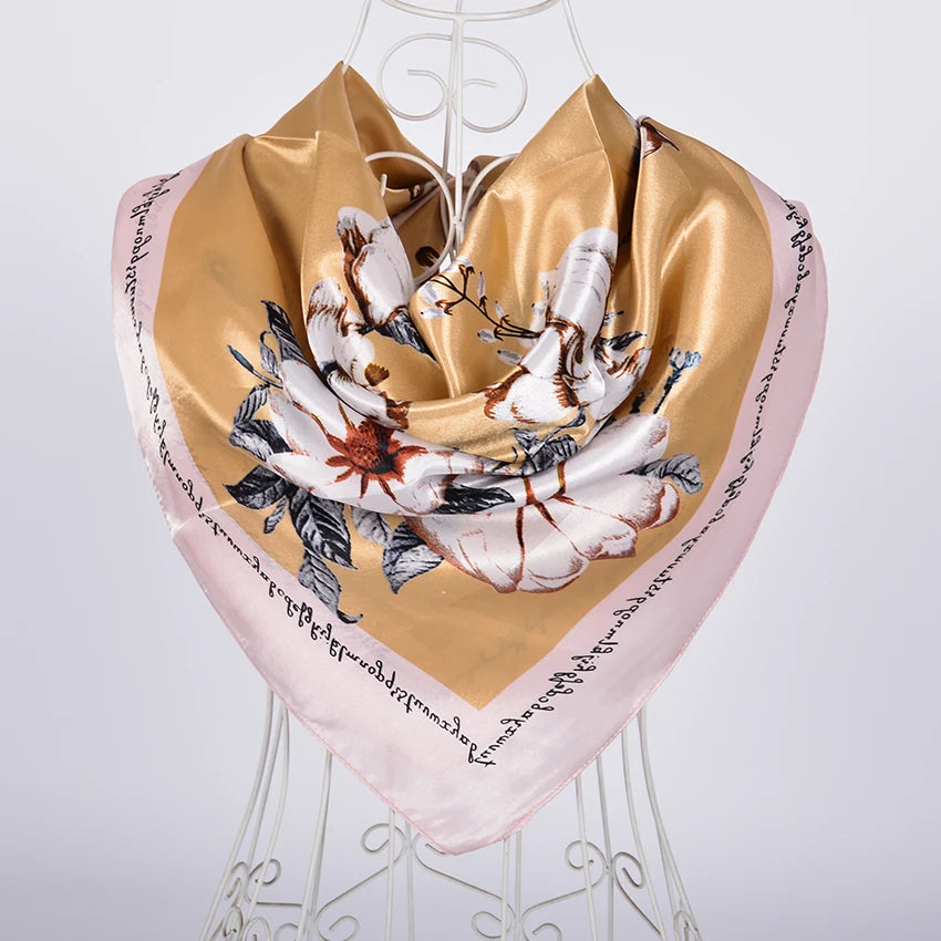 Spring And Autumn Female Satin Scarf,Big Square Scarves Hijabs Printed,Women Scarf,Purple Polyester Silk Scarf Shawl 90*90cm - NamafadStore