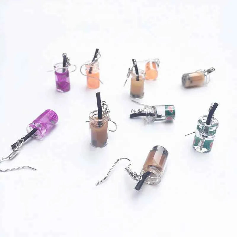 Hot Creative Unique Bubble Tea Drop Earrings for Women Personality Milk Drink Funny Party Ear Jewelry Girl Gift