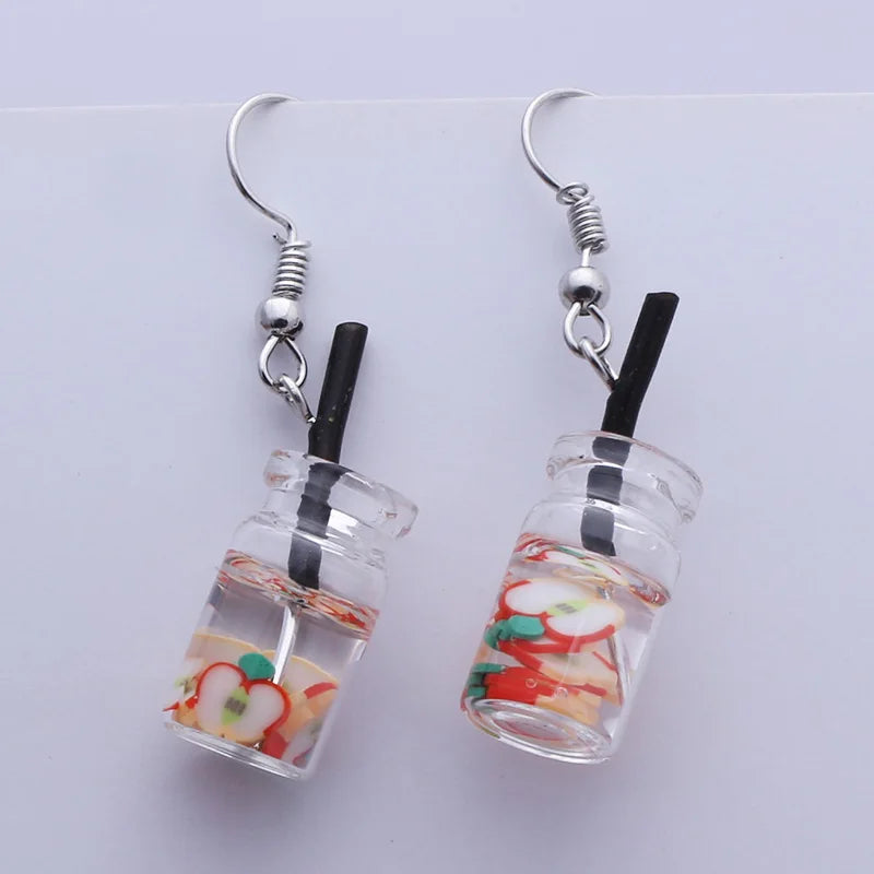 Cute Acrylic Pendants Hook Earrings Sequins Beer Bottle Women Dangle Earrings Korean Fashion Bear Small Earrings pendientes