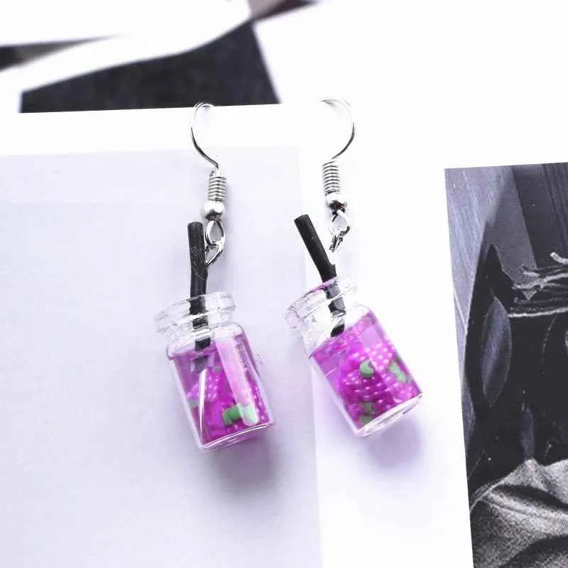 Hot Creative Unique Bubble Tea Drop Earrings for Women Personality Milk Drink Funny Party Ear Jewelry Girl Gift
