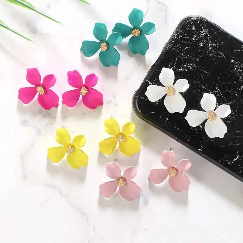 Women's Fashionable earrings 5-color Fresh flower petal ear studs alloy lady ear accessories