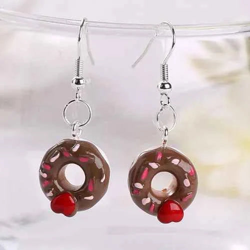 1Pair Women Drop Earrings Flatback Resin Fake Food Donuts  Jewelry  Dangle Earrings