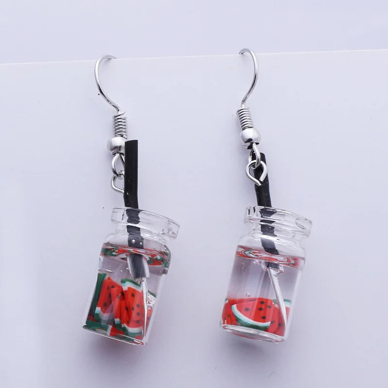 Cute Acrylic Pendants Hook Earrings Sequins Beer Bottle Women Dangle Earrings Korean Fashion Bear Small Earrings pendientes