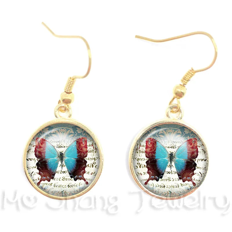 New Arrival 16mm Cabochon Glass Stone Buttons Cabochon Insect Butterfly For Drop Earrings For Women Best Gift For Her