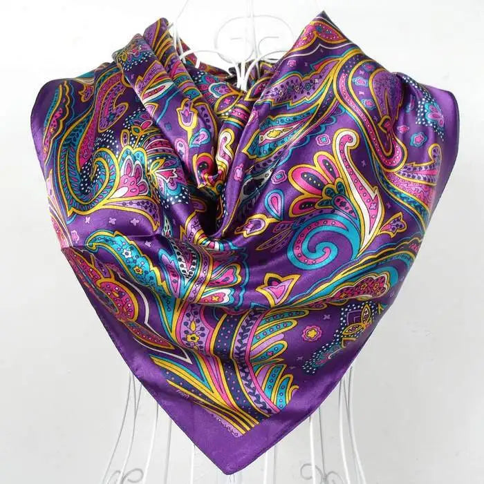 Spring And Autumn Female Satin Scarf,Big Square Scarves Hijabs Printed,Women Scarf,Purple Polyester Silk Scarf Shawl 90*90cm - NamafadStore