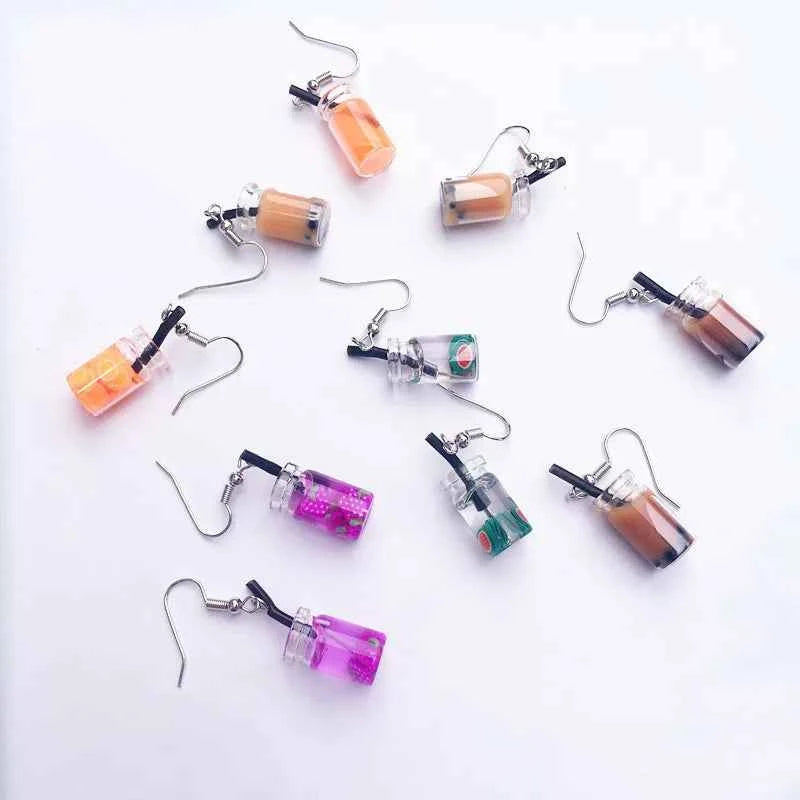 Hot Creative Unique Bubble Tea Drop Earrings for Women Personality Milk Drink Funny Party Ear Jewelry Girl Gift