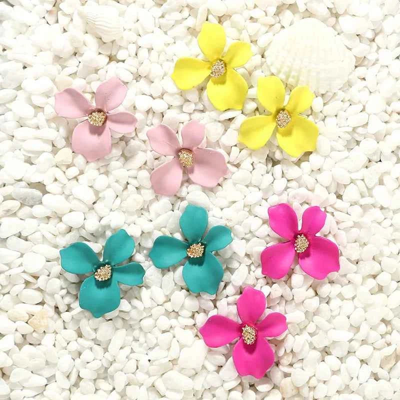 Women's Fashionable earrings 5-color Fresh flower petal ear studs alloy lady ear accessories