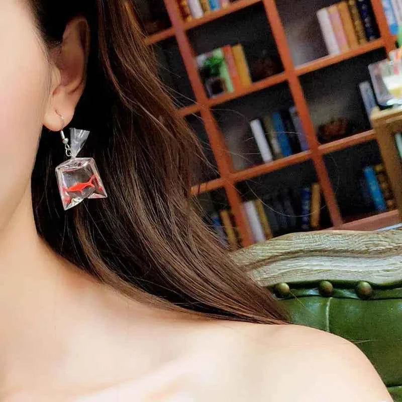 RMM Women Creative interesting Goldfish Earrings Personality Handmade Koi Fish  Female ear accessories