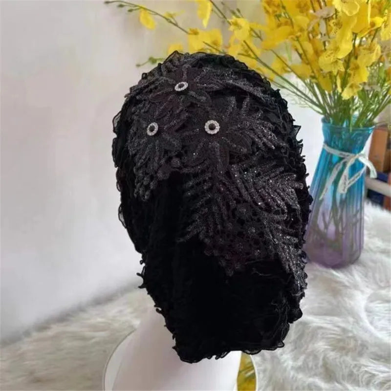 Fashion Flower Women's Turban Cap Female Hair Bands Bonnets Ready to Wear Muslim Headscarf Outfit Headwear Accessories - NamafadStore