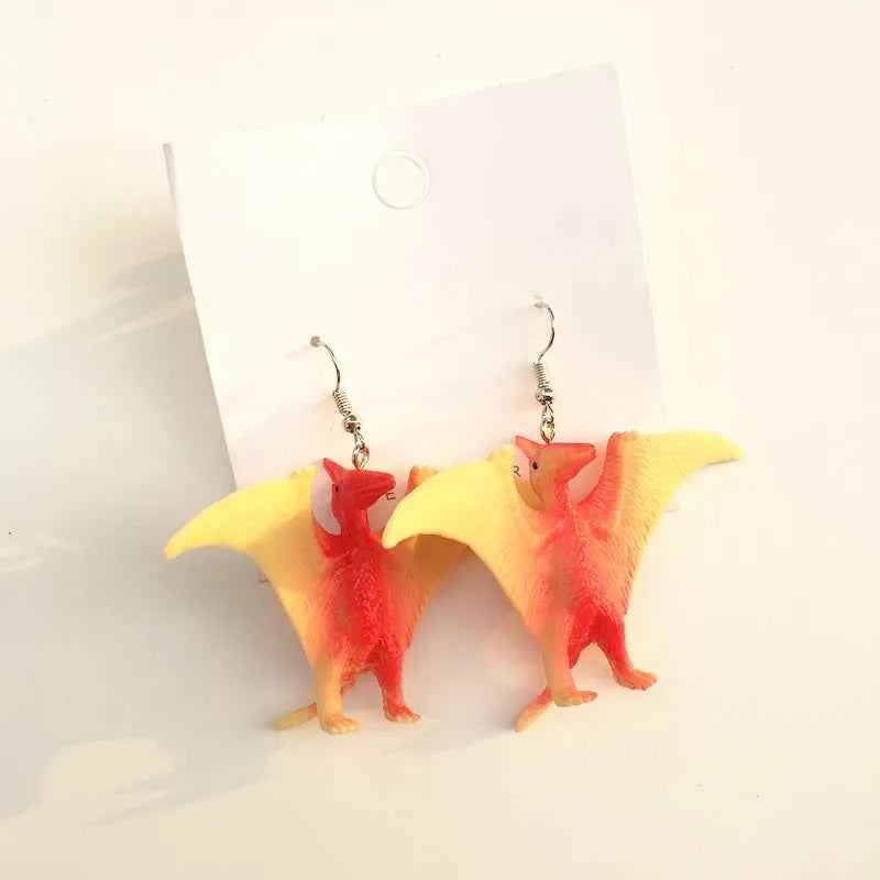 Donarsei Funny 3D Dinosaur Resin Drop Earrings For Women Cute Handmade Animal Dinosaur Dangle Earrings Gift