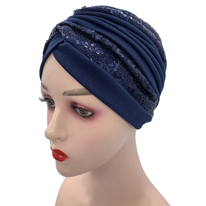 Summer Breathable Sequins Turban Cap Women's Head Wraps Muslim Headscarf Cap India Hat Ready Hijab Bonnet Turbante Mujer - NamafadStore